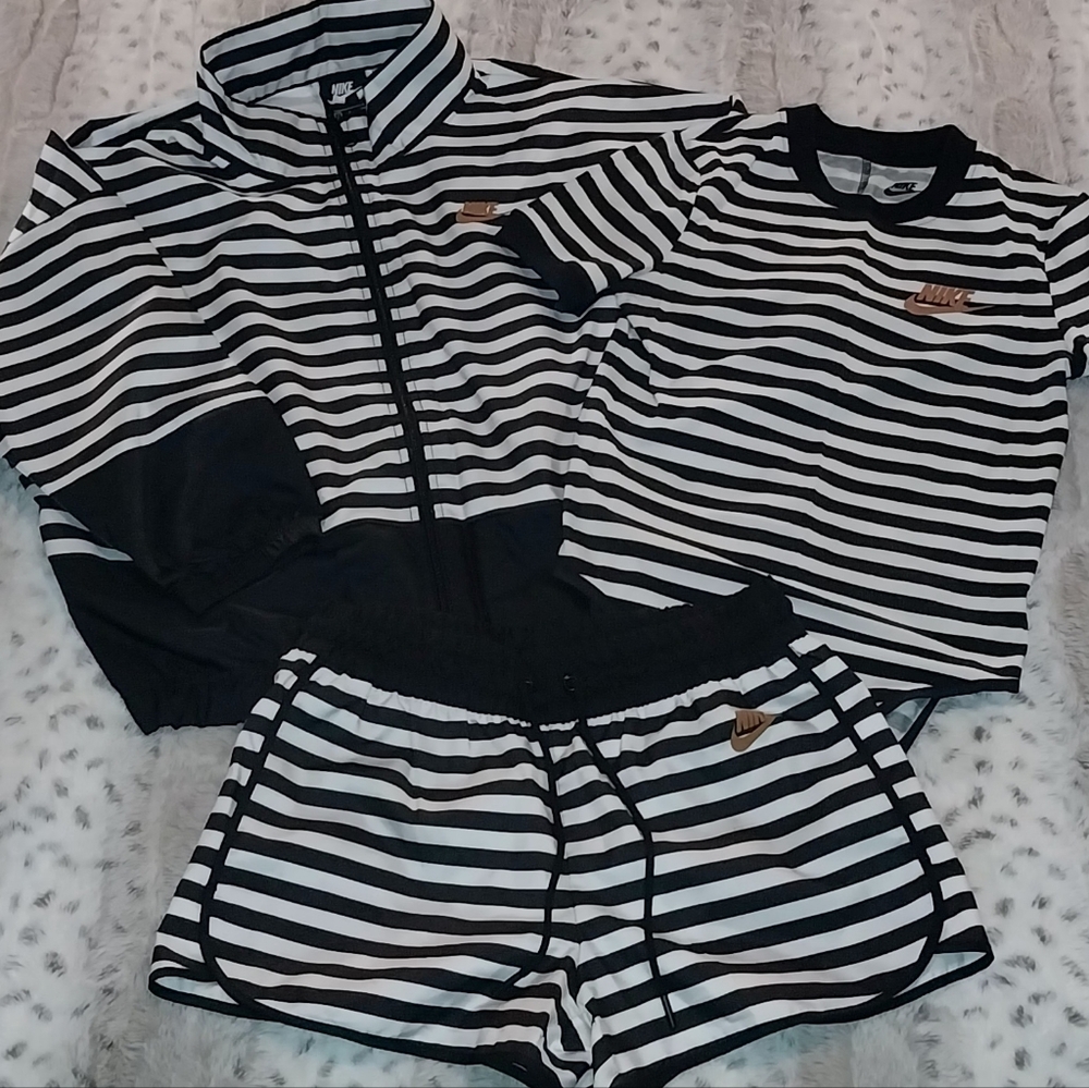 Nike Striped Windbreaker Shorts, Bodysuit &  Jacket Set